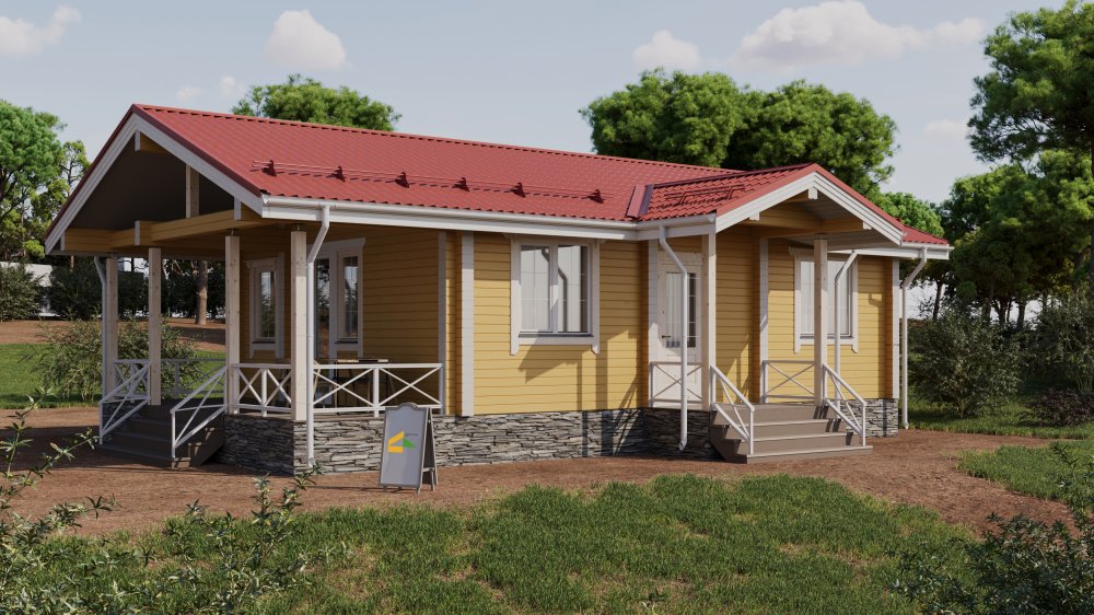 Одноэтажный дом Янтарь из клееного бруса 83,2 м²